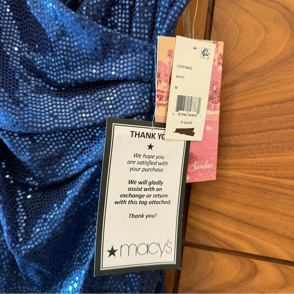 NWT Emerald Sundae Navy Sequin V-Neck Sheath Juniors Prom Dress High Slit - Sz M - Picture 5 of 9